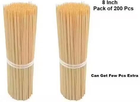 Bamboo Skewers 08 Inch Pack of 200 Sticks Barbecue Sticks for BBQ Roast Kabab Disposable Bamboo Roast Fork Set