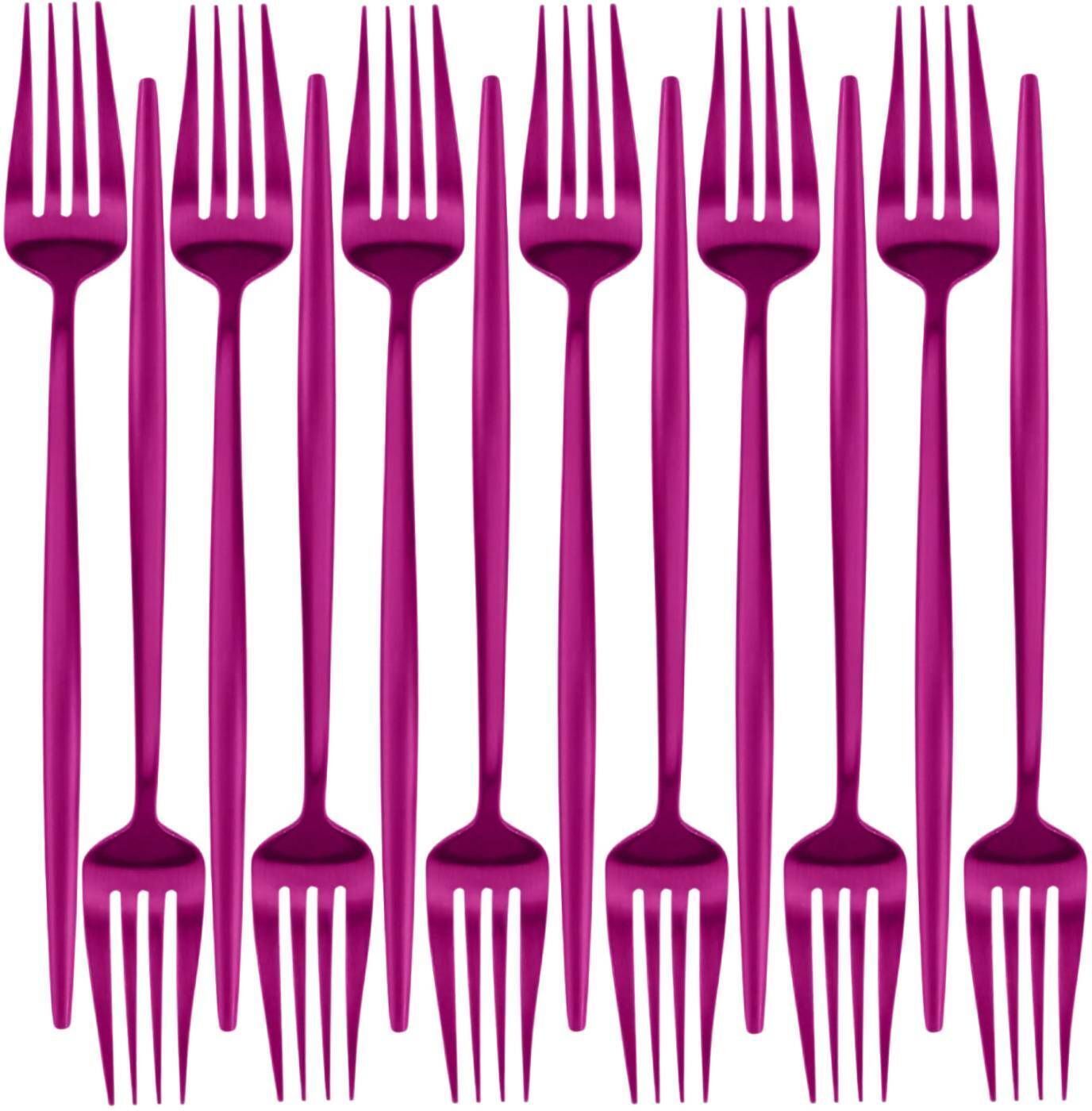 oicia Nw1_Pink Forks for Dessert & Appetizer, Table Fork for Salad, Noodle Fork Stainless Steel Dinner Fork Set-picture-14
