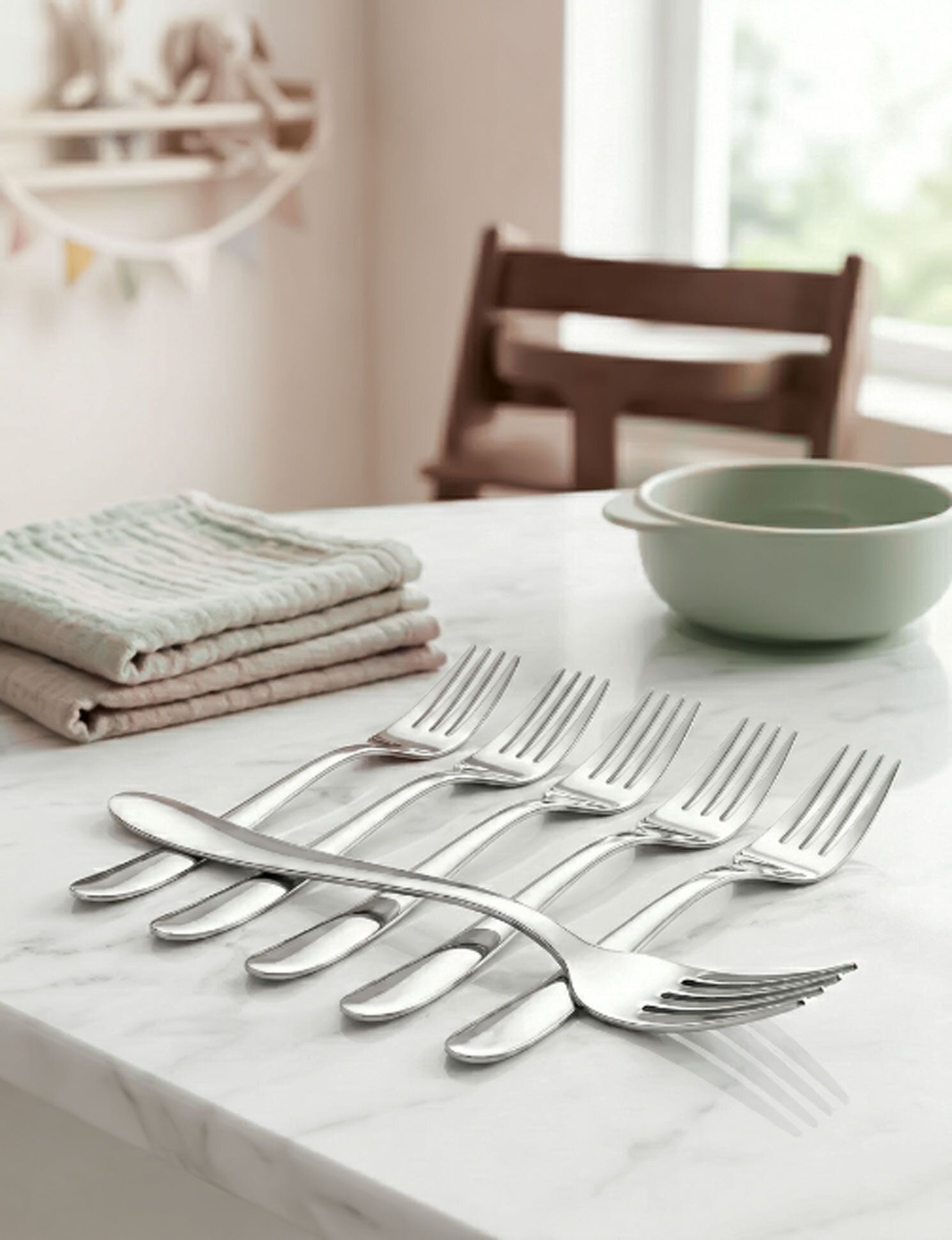 CUTLERY Dessert Fork Set of 6 l Mirror Finish Fork for Daily Dining Stainless Steel Dessert Fork Set-image-21