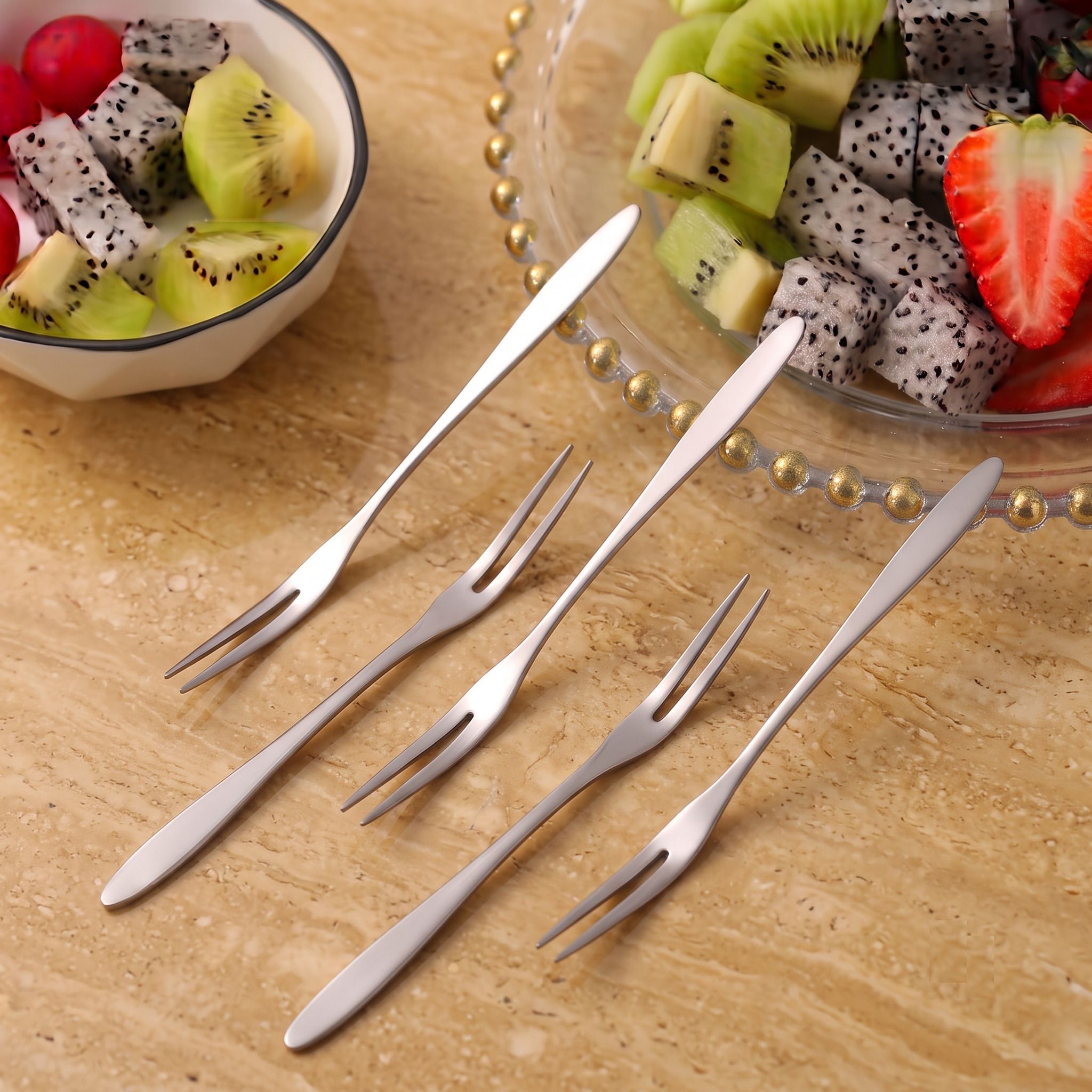 hgc Polished Stainless Steel Mini Fruit Fork Set Small Dessert Picks Pack Of 5 Steel Fruit Fork, Salad Fork, Dessert Fork Set-picture-12