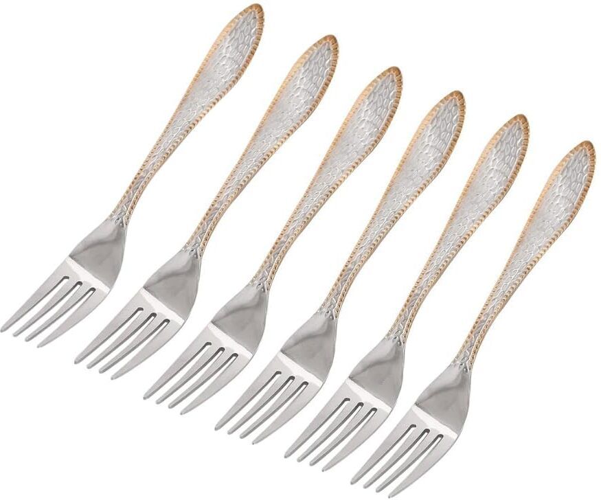 pancraft Gold-Toned Stainless Steel Fork Set – Hammered Matte Finish – Pack of 6 Stainless Steel Dinner Fork-picture-13