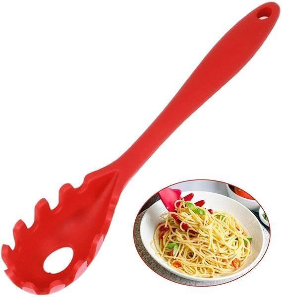 Silicone Pasta Fork Spaghetti Spoon Strainer Server High Heat Resistant Spoon Silicone Salad Fork