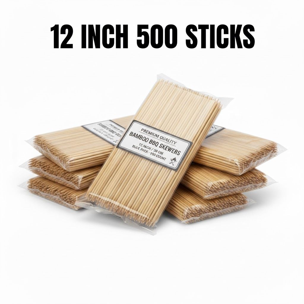 Disposable Bamboo Skewers 12 Inch|BBQ Sticks for Grilling, Barbecue & Party Use Disposable Bamboo Serving Fork, Salad Fork, Dessert Fork, Dessert Fork Set-image-12