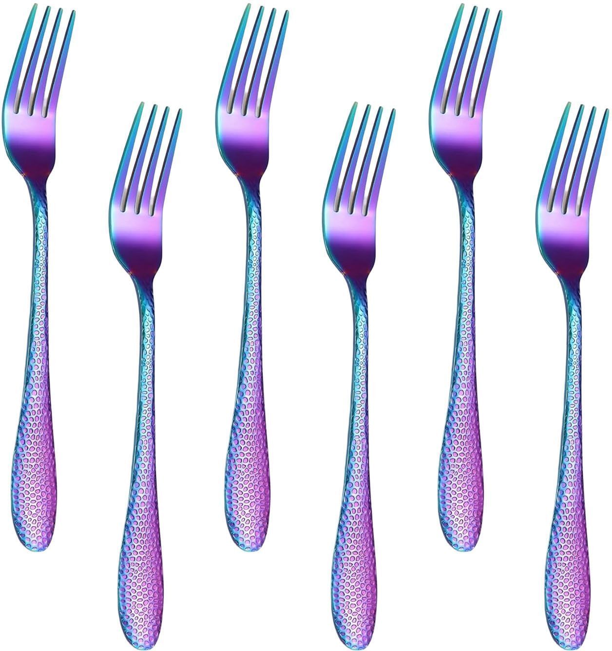 oicia Nw1_Rainbow Hammered Table Forks, Fork for Dining Table Stainless Steel Dinner Fork Set-picture-23