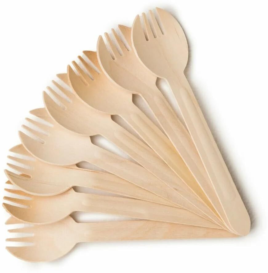 khaana packaging 160mm Disposable Sporks l Spoon+Fork Spork | Ideal for Birthday, Wedding & Party Disposable Wooden Spork Set-picture-19