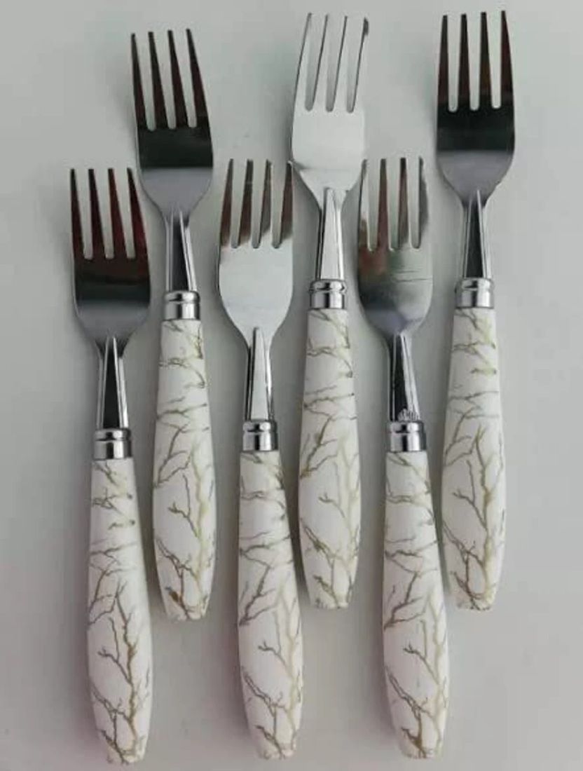 Elegant White Forks - 6-Piece Flatware Fork Set for Party and Daily Tableware Stainless Steel Dinner Fork-image-9
