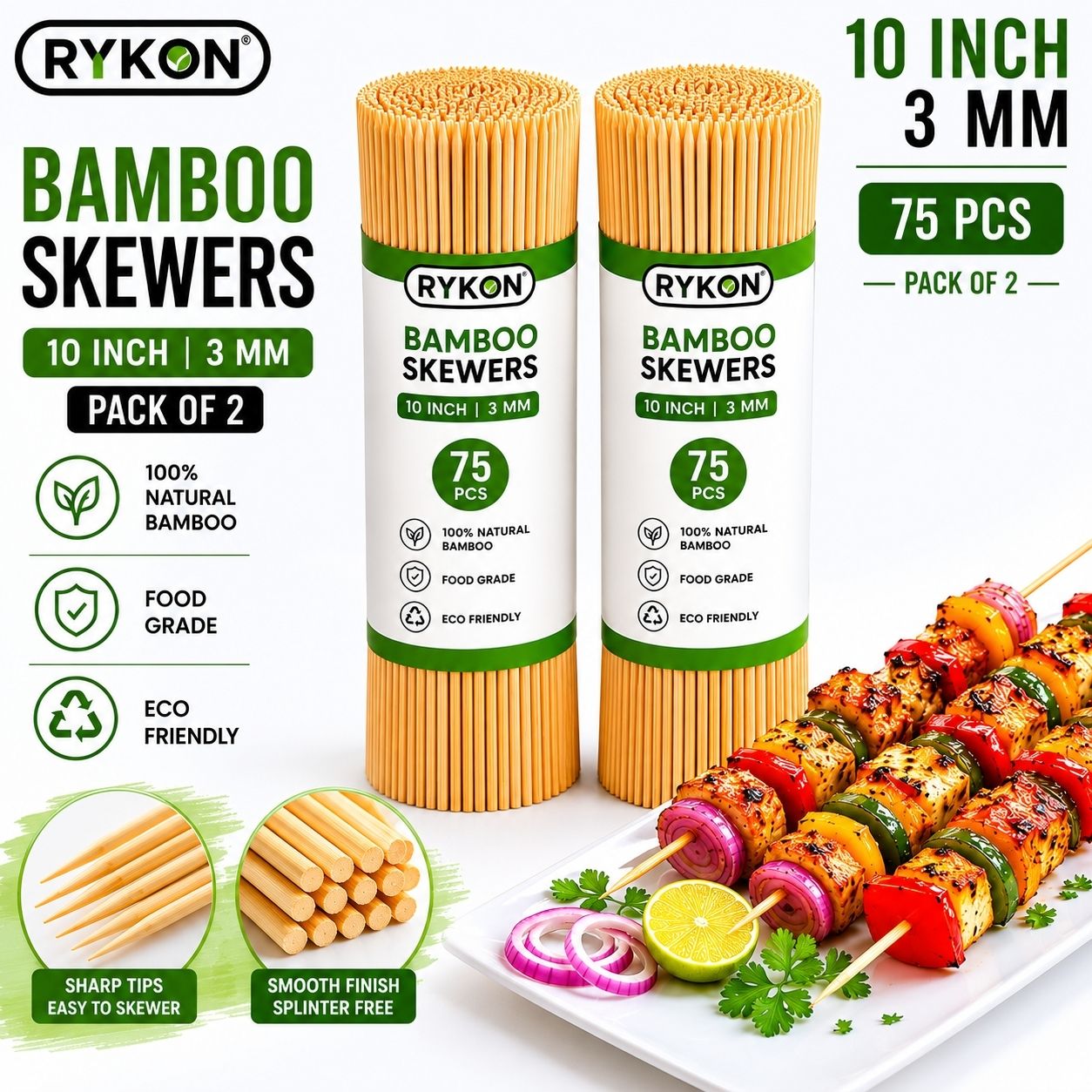 Thick Bamboo BBQ Skewers, 10 Inch 3mm, 75 Pieces Pack of 2, Wooden Kebab Sticks Disposable Bamboo Dessert Fork, Dinner Fork, Fondue Fork, Fruit Fork, Roast Fork, Salad Fork Set-image-33