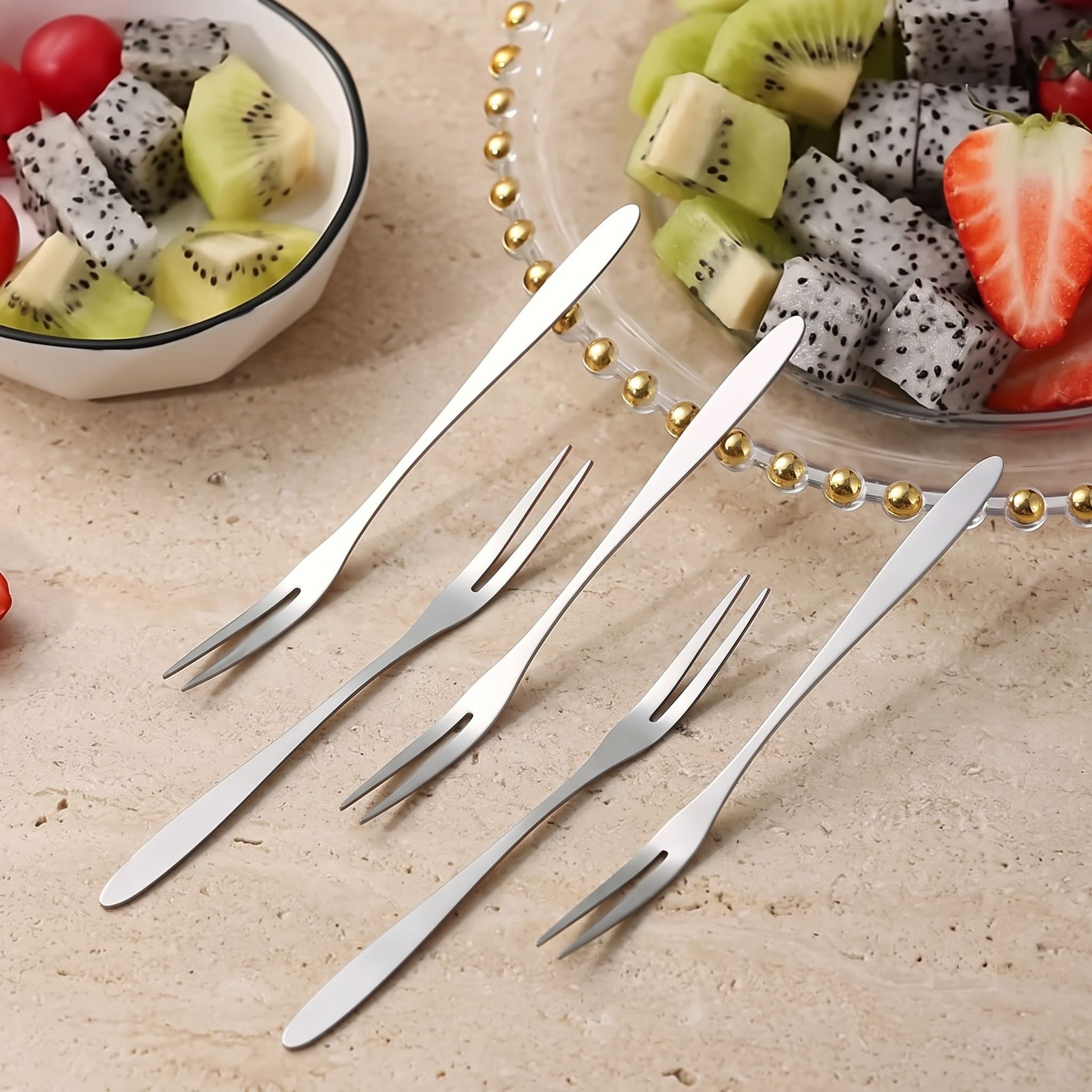 Sleek Stainless Steel Small Fruit Fork Set Premium Tableware Cutlery Pack Of 5 Steel Fruit Fork, Salad Fork, Dessert Fork Set-image-23
