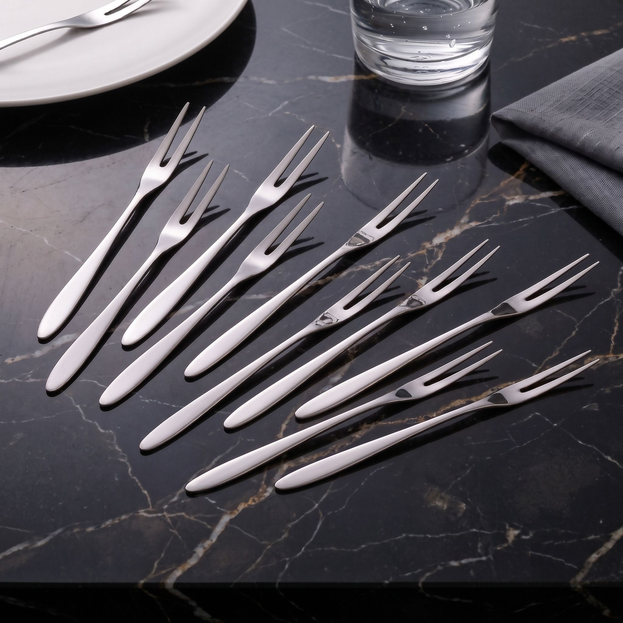 hgc Chic Stainless Steel Mini Fruit Fork Set For Appetizers Dessert Pack Of 10 Steel Fruit Fork, Salad Fork, Dessert Fork Set-picture-30