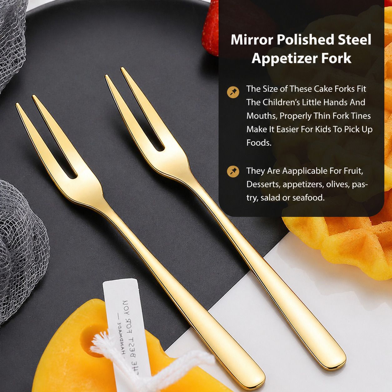 destroyer Vasudev Premium Golden Fruit Fork Set of 2 Stainless Steel Serving Fork Set-picture-24