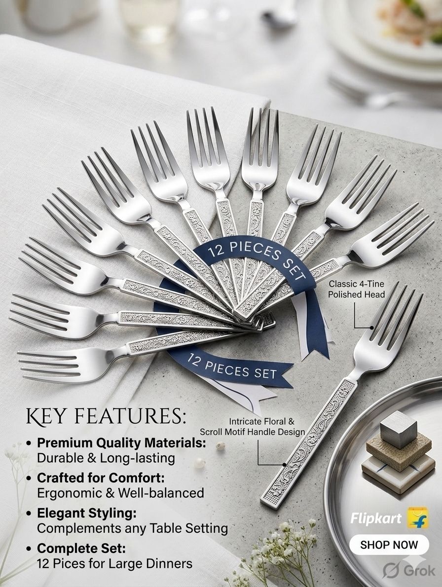 bros mini mart Stainless Steel Dessert Fork Set of 12 | Silver Finish Snack & Fruit Fork 12 Stainless Steel Dessert Fork, Dinner Fork, Fruit Fork, Salad Fork Set-picture-46