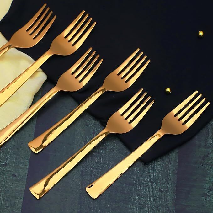 gold forks set of 6pc Stainless Steel Dinner Fork, Dessert Fork Set-image-44