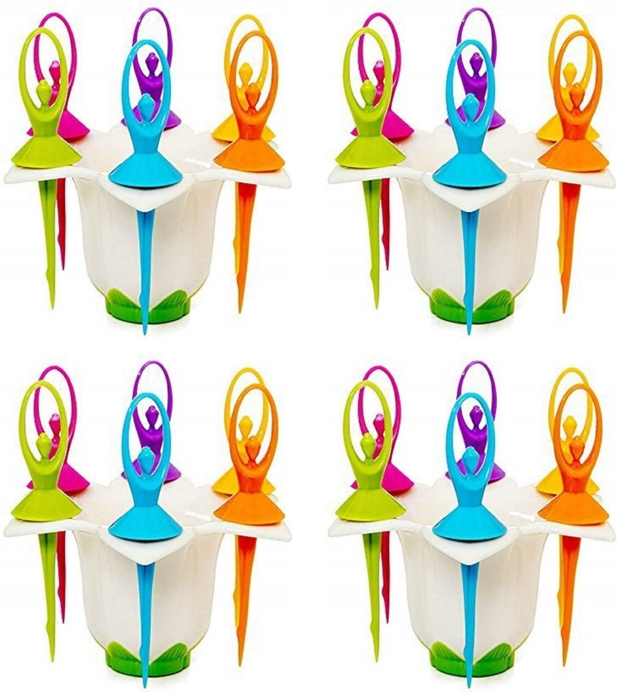 flipkart smartbuy Plastic Dancing Doll Fruit Fork Set With Stand, 6 PCS Fork in Each Stand Disposable Plastic Fruit Fork Set image 1