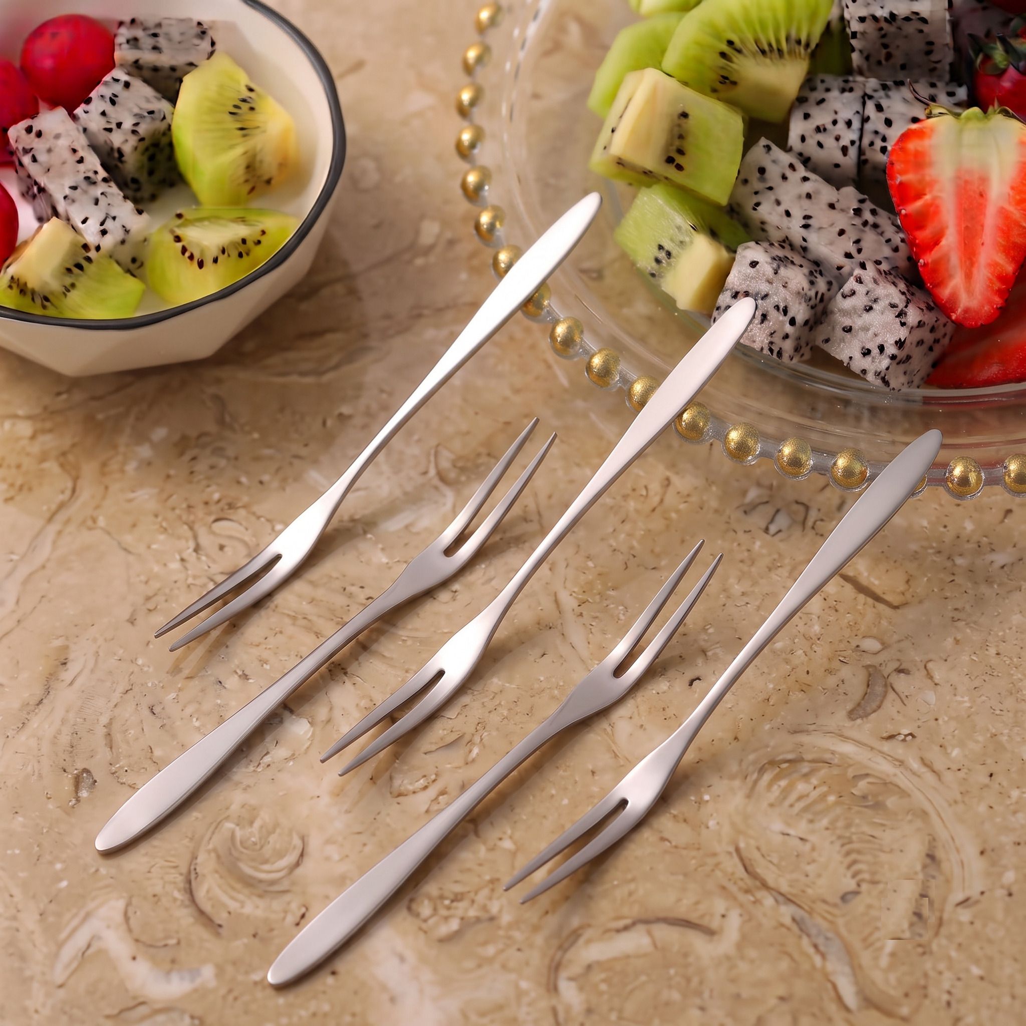 hgc Handy Stainless Steel Fruit Fork Set For Kitchen Dining Tableware Pack Of 5 Steel Fruit Fork, Salad Fork, Dessert Fork Set-picture-11