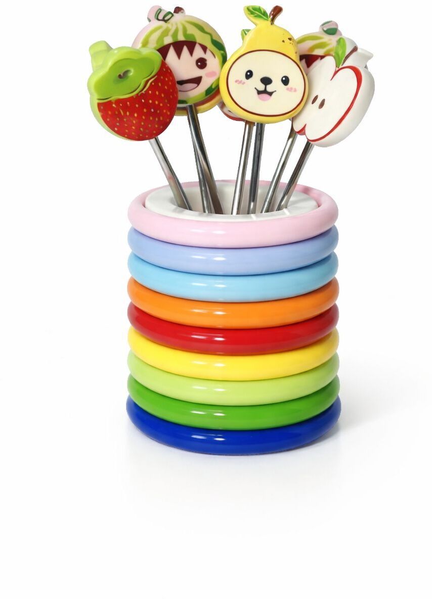 Kids Fruit Design Fork Set with Rainbow Stand Stainless Steel, Plastic Baby Fork-image-34