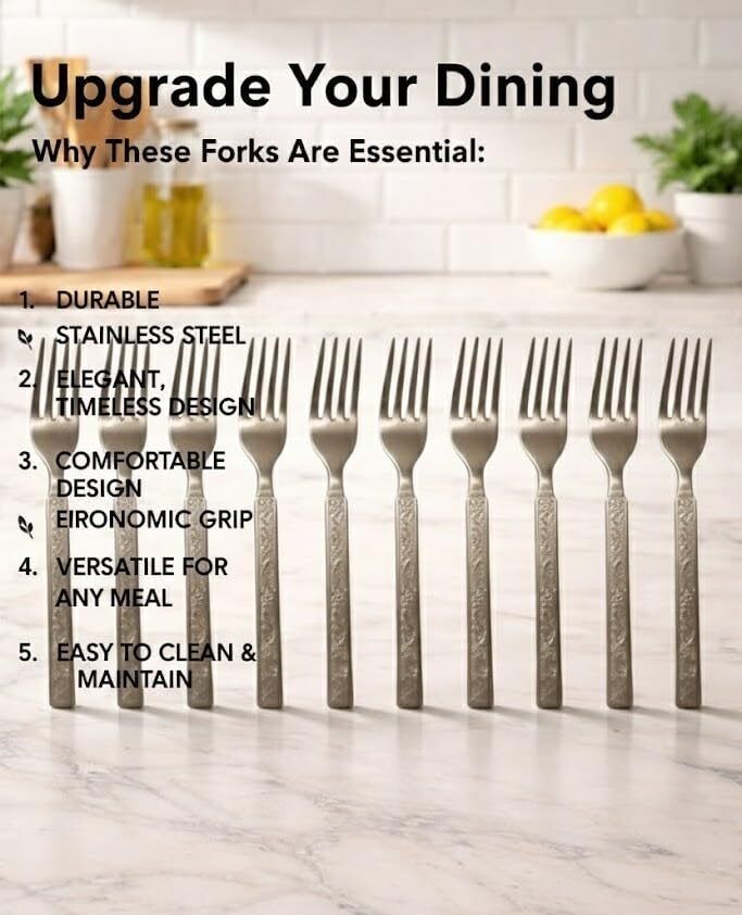 mega star 12 Pieces Stainless Steel Dinner/Table fork Stainless Steel, Silver Dessert Fork, Dinner Fork, Serving Fork, Spork-picture-1