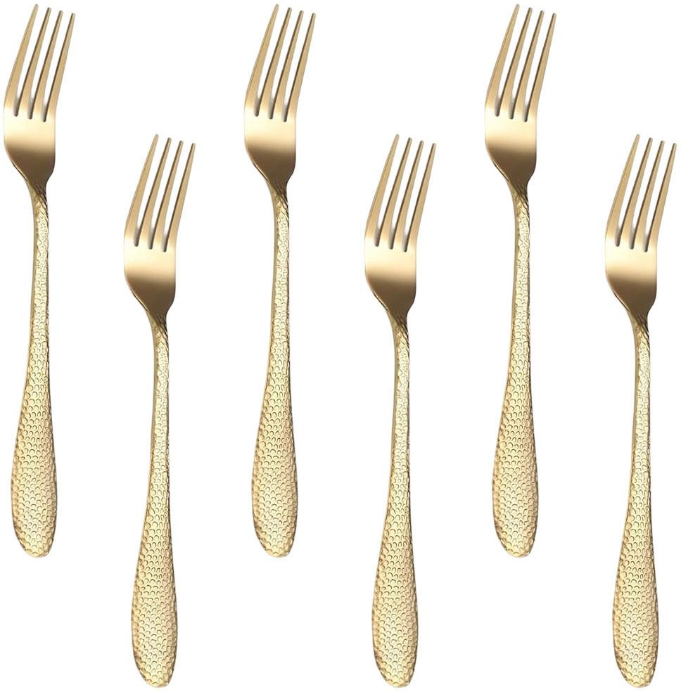Luxury Hammered Gold Flatware - Small 6.6" Dessert and Cake Fork (Gold) Stainless Steel Dessert Fork Set-image-44