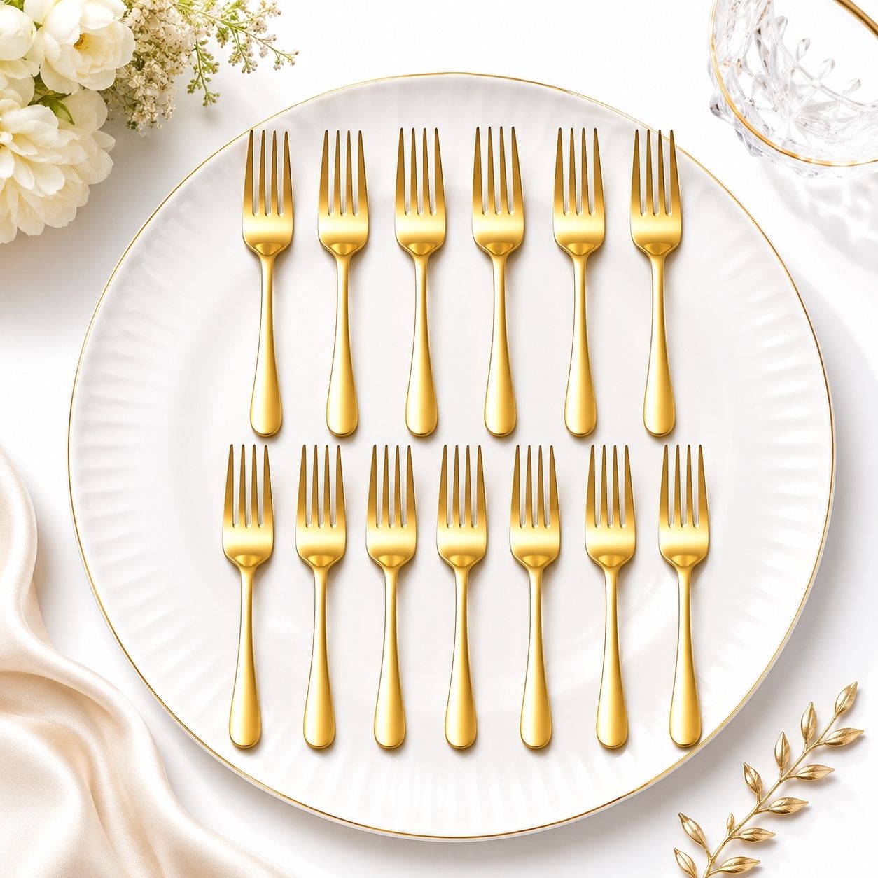rm traders Premium Gold Stainless Steel Fork Set (12 Pieces) Stainless Steel Salad Fork, Dessert Fork, Dinner Fork Set-picture-12