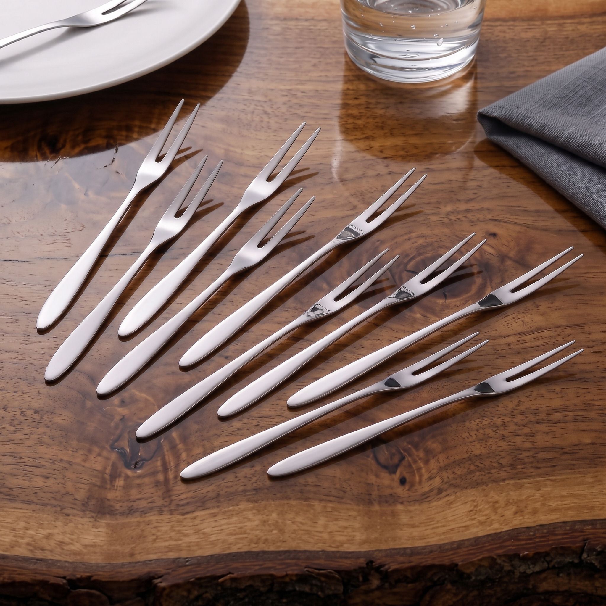 Crafted Stainless Steel Fruit Fork Set Tableware Cutlery Accessory Pack Of 10 Steel Fruit Fork, Salad Fork, Dessert Fork Set-image-47