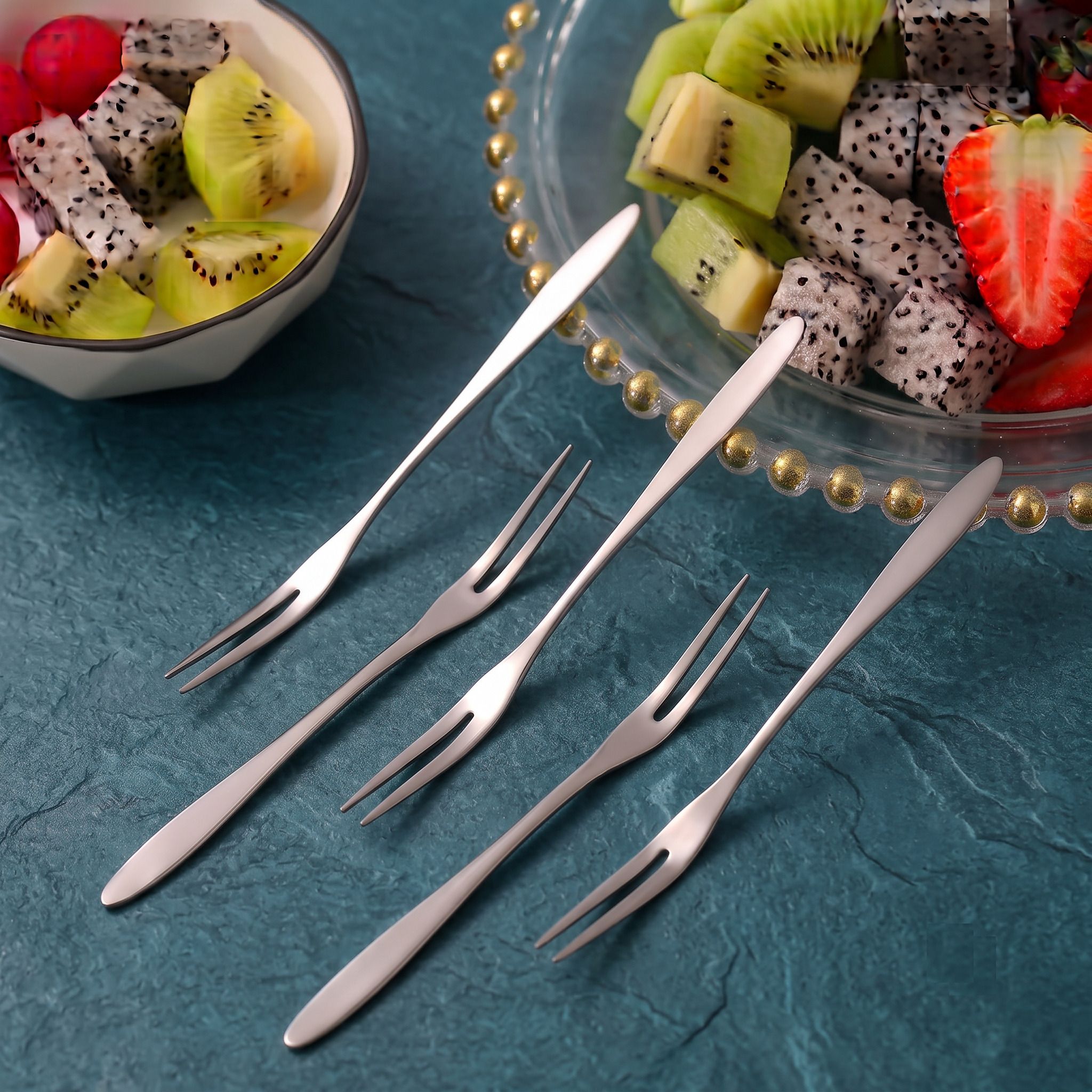 krinmay Contemporary Stainless Steel Fruit Fork Set For Home Party Cutlery Pack Of 5 Steel Fruit Fork, Salad Fork, Dessert Fork Set-picture-31