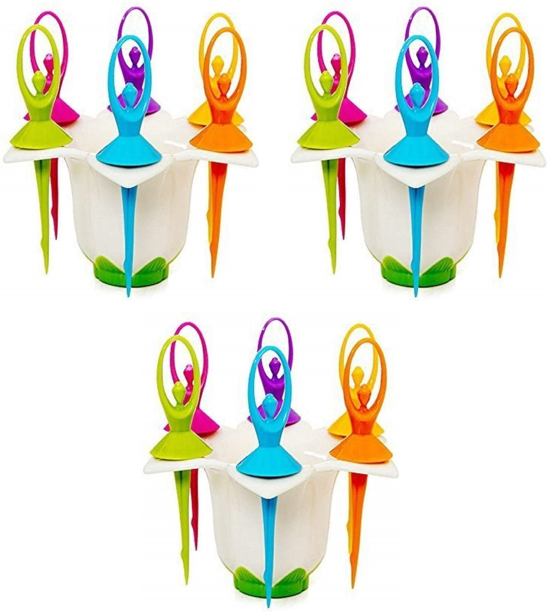 flipkart smartbuy Plastic Dancing Doll Fruit Fork Set With Stand, 6 PCS Fork in Each Stand Disposable Plastic Fruit Fork Set image 1