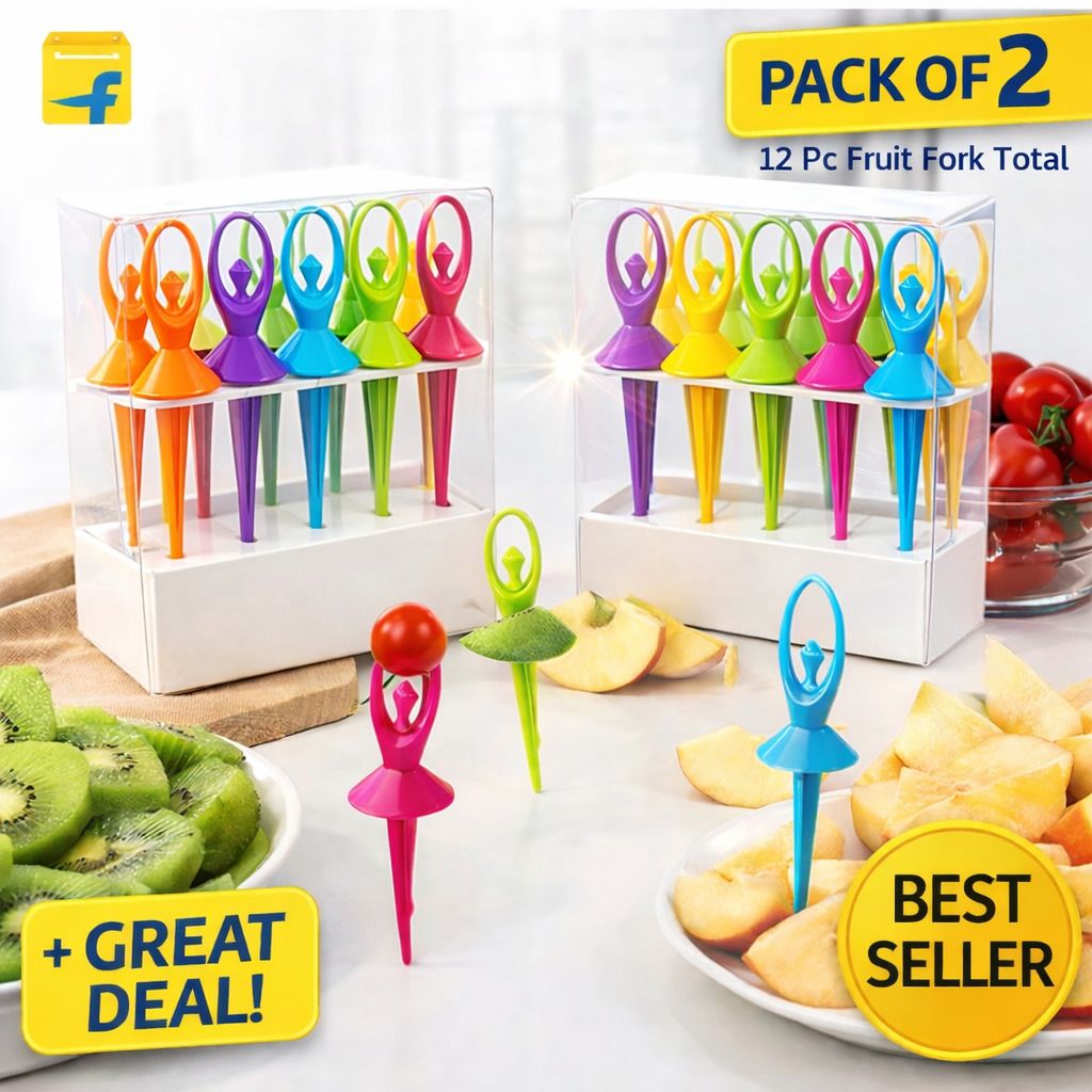 Cute Cartoon Fruit Fork Set | Food Picks for Fruits, Snacks & Party Use Polyester Fruit Fork, Dessert Fork, Salad Fork Set