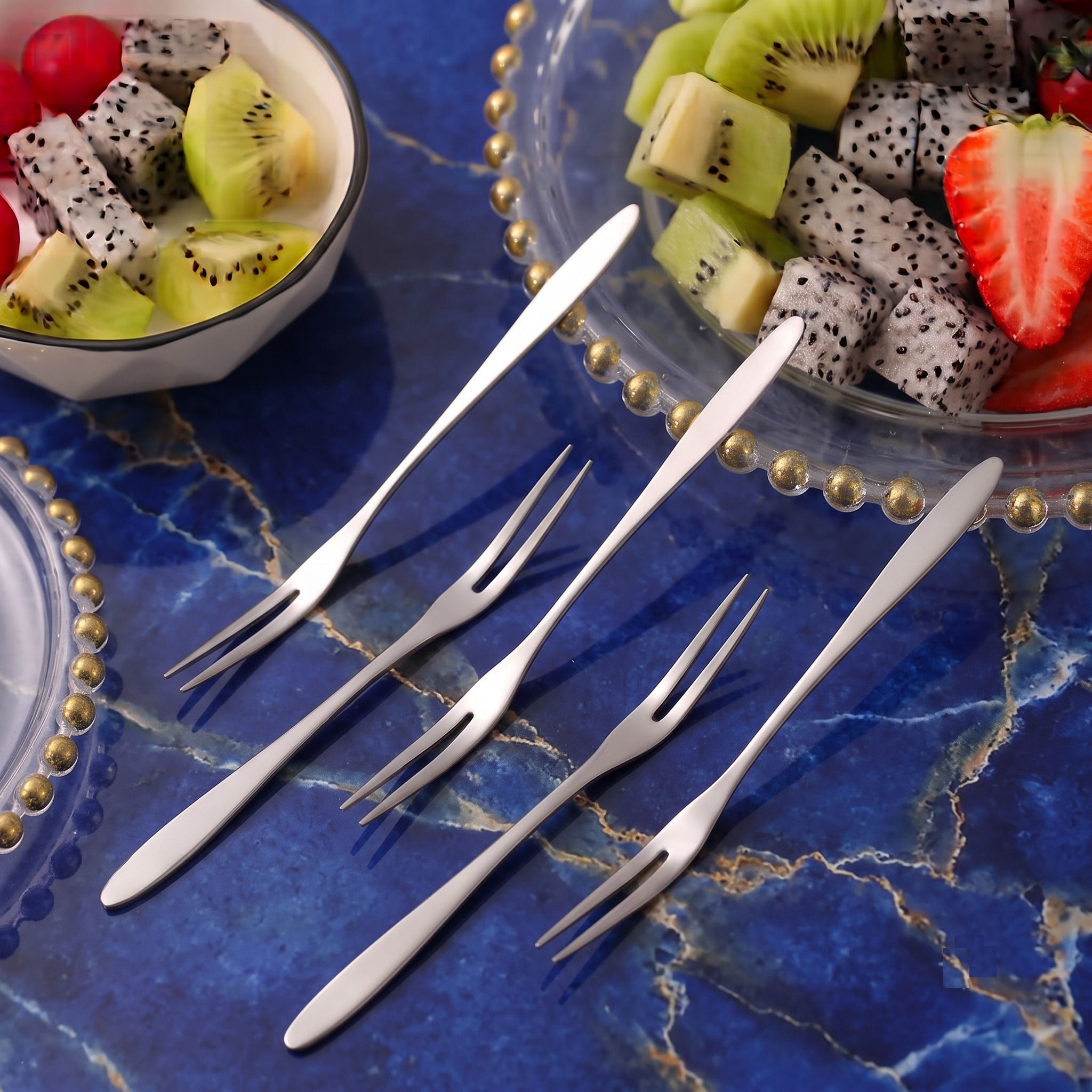 hgc Silver Stainless Steel Fruit Fork Set For Family Gathering Dining Pack Of 5 Steel Fruit Fork, Salad Fork, Dessert Fork Set-picture-14