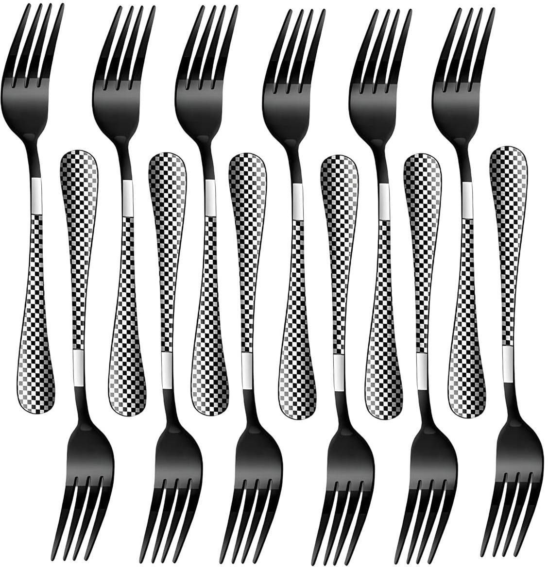 Sleek Brushed Gold Dessert Fork – Modern Satin Finish Pastry Fork (Black) Stainless Steel Dessert Fork Set-image-45