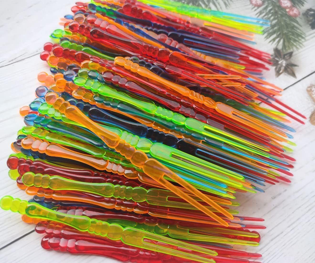 al atash 20pc Reusable Multicolor Fruit Forks, Elegant Crystal Clear and Assorted Tinted Plastic Fruit Fork Set-picture-27