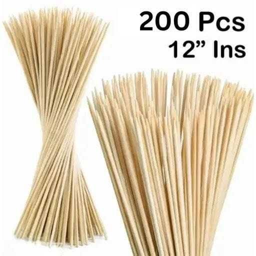 Premium Bamboo Barbeque Skewers Sticks 12 Inch – 200 Pieces BBQ Sticks Grilling Disposable Bamboo Serving Fork Set-image-32