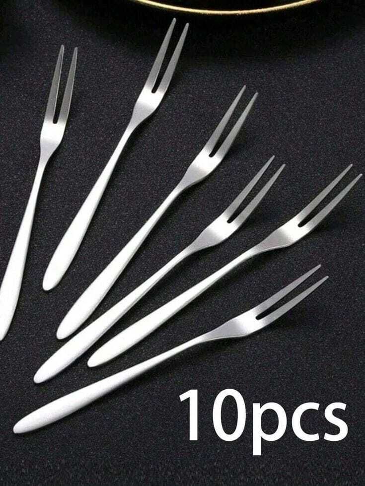 manorath Pack of 10 Pieces Stainless Steel 2-Prong Fruit & Appetizer Fork Set Disposable Stainless Steel Fruit Fork Set-picture-36