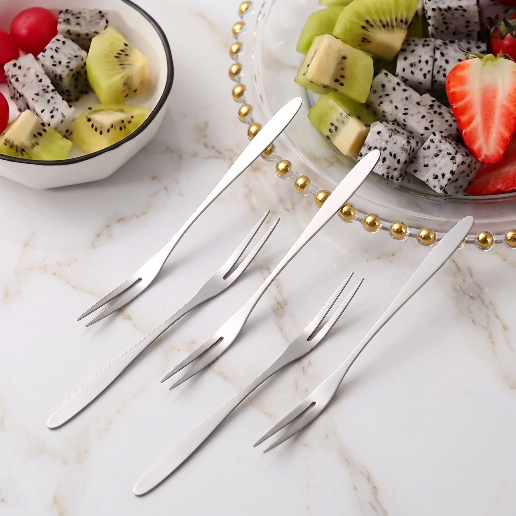 hgc Fine Polish Stainless Steel Fruit Fork Set For Appetizers Dessert Pack Of 5 Steel Fruit Fork, Salad Fork, Dessert Fork Set-picture-18