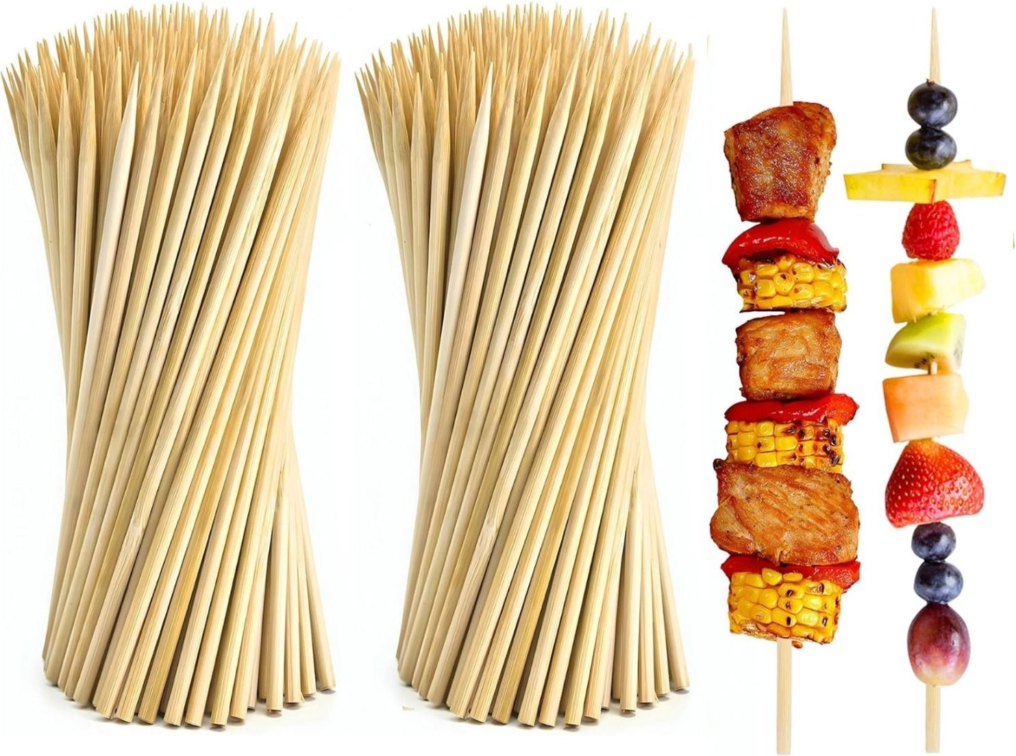 Natural Bamboo Food Sticks BBQ Skewers for Kebabs, Fruits & Party Snacks Disposable Bamboo Serving Fork Set-image-35