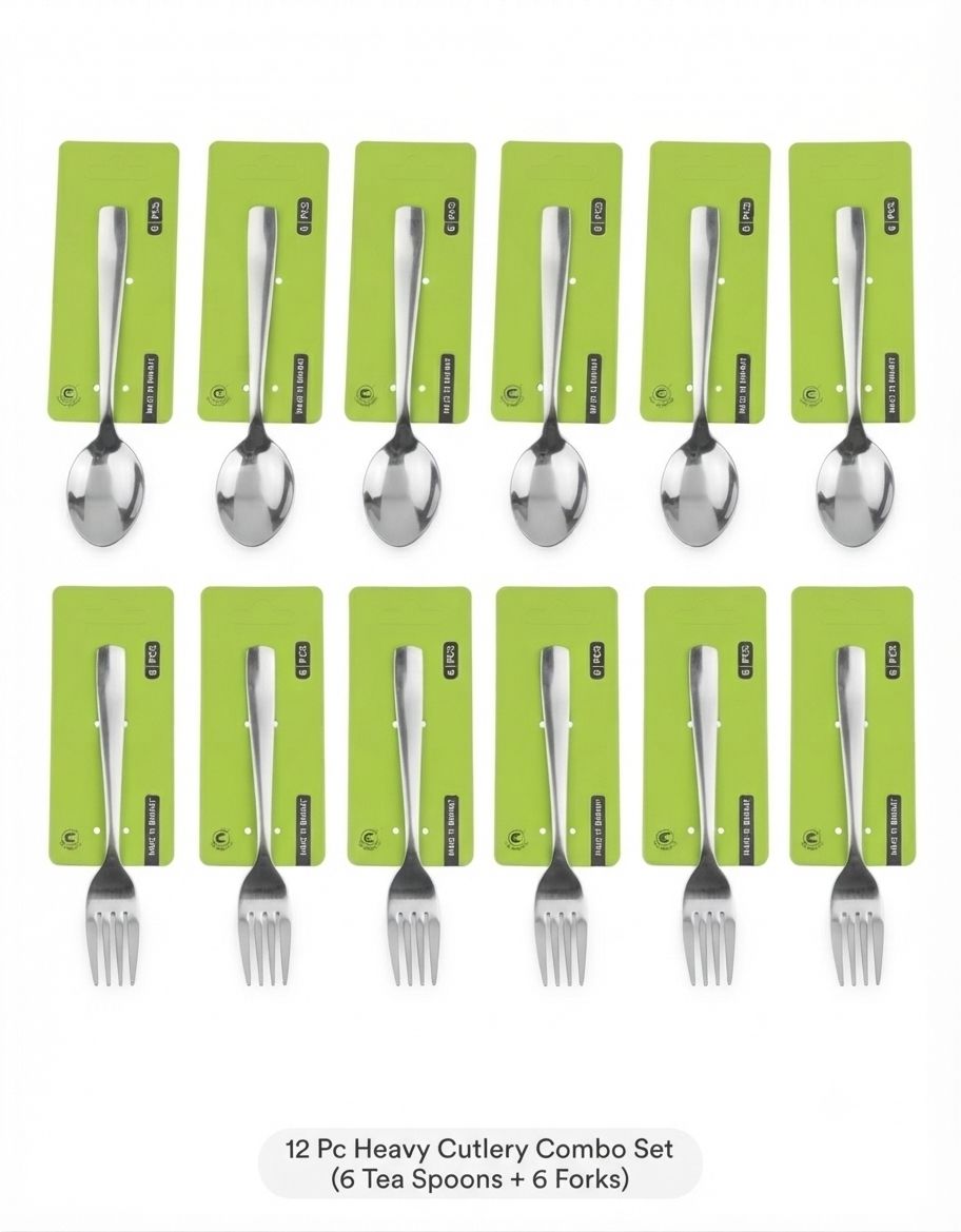sb steel Premium Stainless Steel 12-Piece Cutlery Set (6 Tea Spoons + 6 Forks) Stainless Steel Fruit Fork, Salad Fork, Baby Fork, Dessert Fork, Dinner Fork Set-picture-29