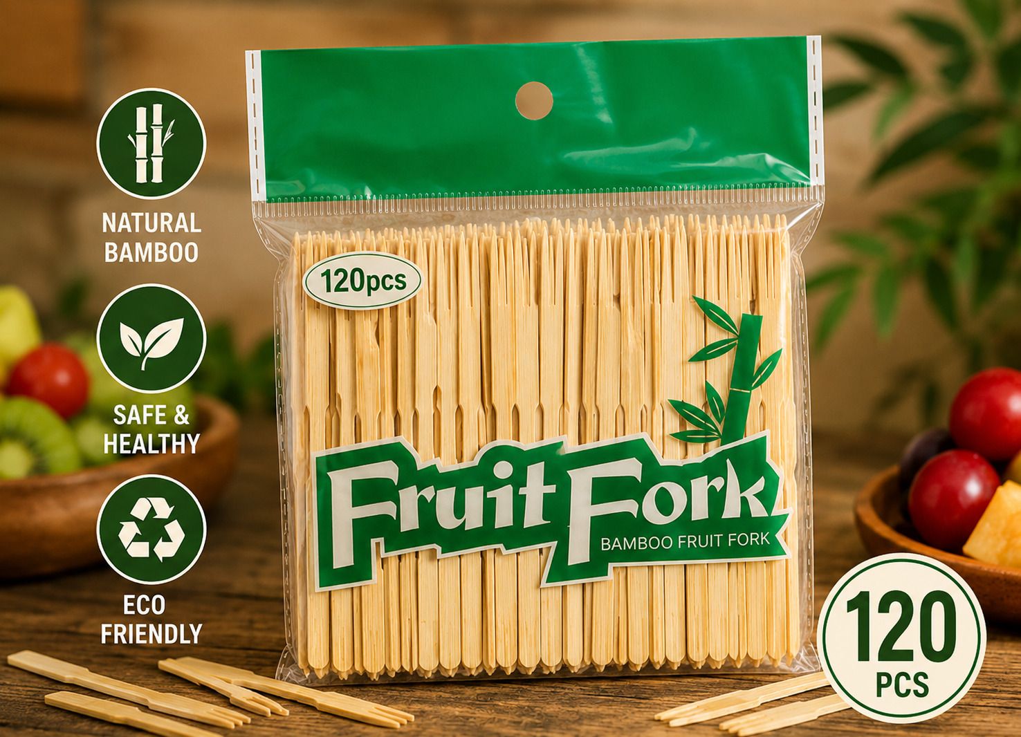 Bamboo Fruit Fork Picks | 120 PCS Disposable Cocktail & Snack Picks Disposable Bamboo Fruit Fork-image-6