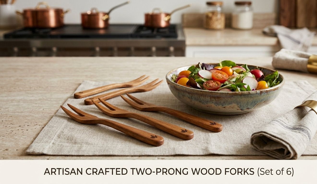 WOODEN 2-PRONG FORK Wooden Dessert Fork, Fruit Fork, Salad Fork, Serving Fork Set-image-17