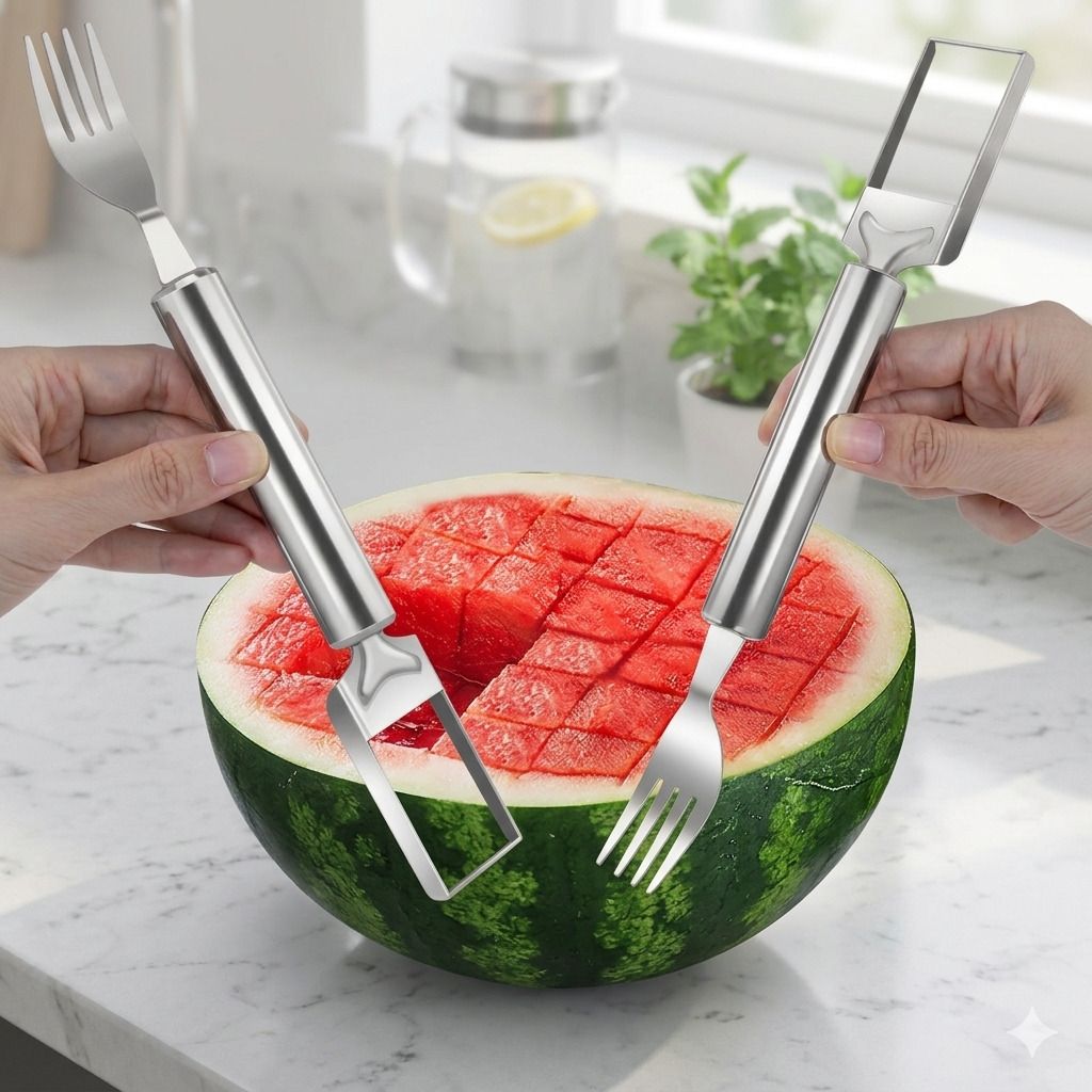 Watermelon Scoop & Slice Tool Stainless Steel Fruit Fork-image-42