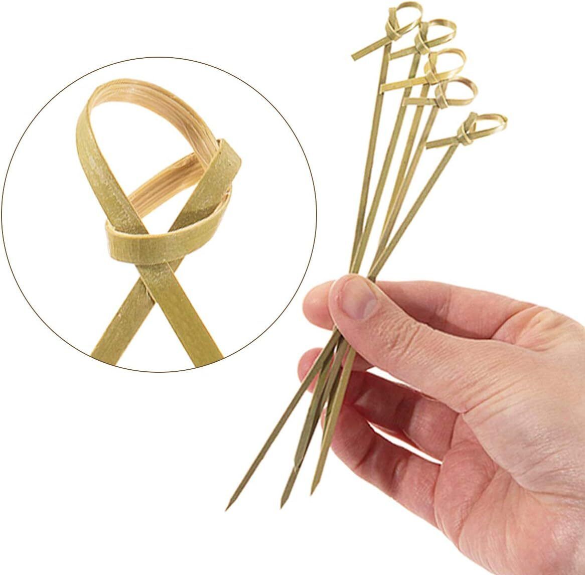 Bamboo Knot Skewers, 4 Inch Bamboo Twisted End Cocktail Picks Disposable Bamboo Fruit Fork, Serving Fork, Salad Fork Set