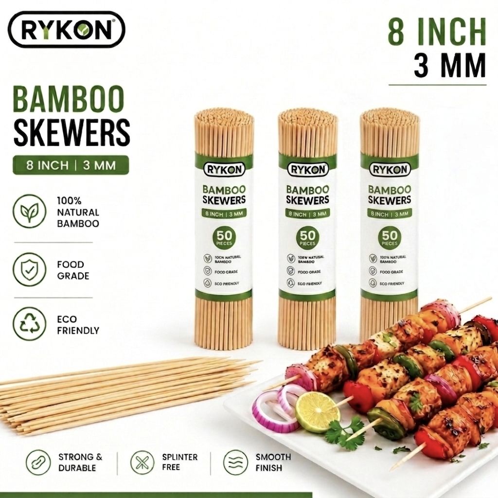 Wooden BBQ Sticks, Bamboo Skewers 8 Inch 3mm Thick, 50 Pcs Pack of 3 Disposable Bamboo Dessert Fork, Dinner Fork, Fondue Fork, Fruit Fork, Roast Fork, Salad Fork, Serving Fork Set-image-35