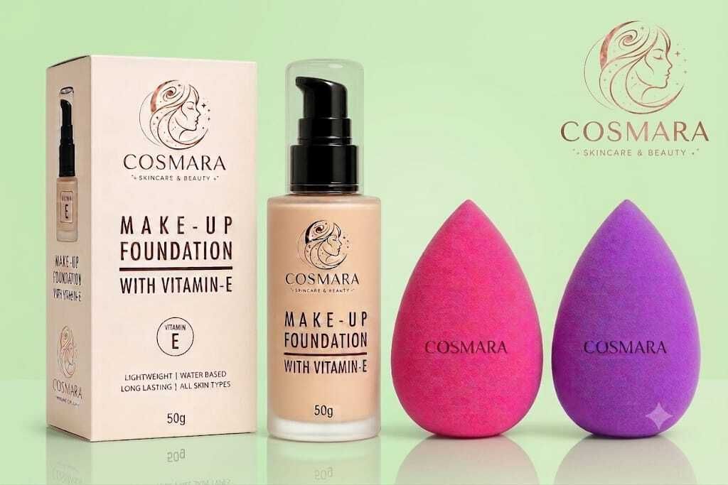 cosmara 1. Vitamin E Makeup Foundation with 2 Beauty Blenders Combo for Smooth Finish-picture-18