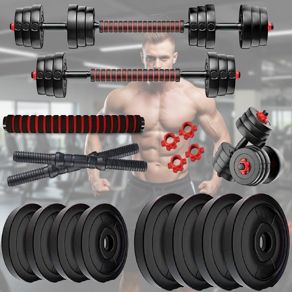 20kg PVC Weight with 3kg x 4, 2kg x 4 Plates + Connector Rods Gym & Fitness Kit Fitness Accessory Kit Kit