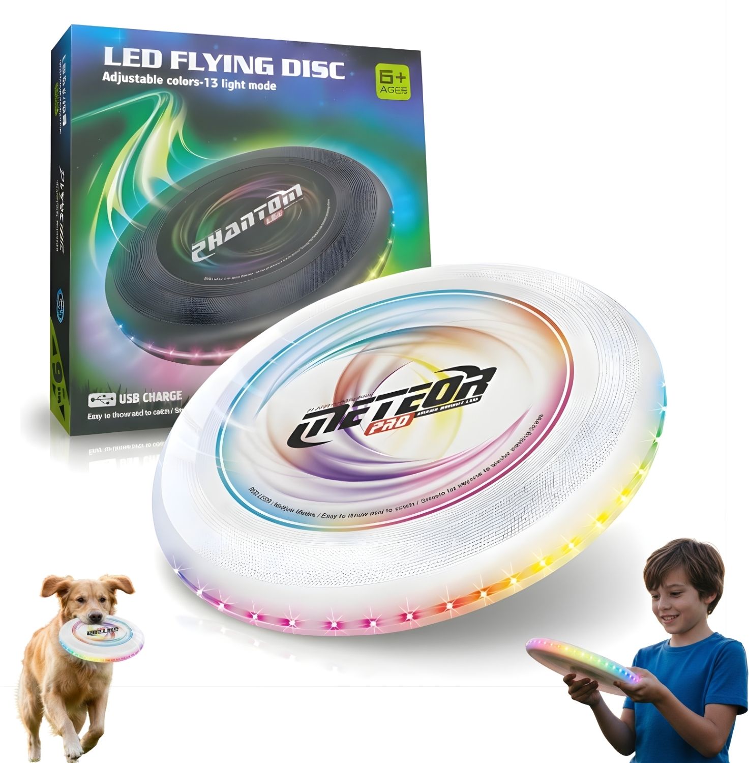 Frisbee for Outdoor Sports Game | Rechargeable Disc with 13 Bright Color Pattern Plastic Sports Frisbee-image-48