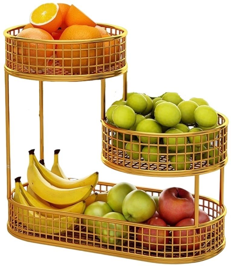 3 Tier Unique Design Countertop Storage Organizer for Home and Kitchen, Iron Fruit & Vegetable Basket
