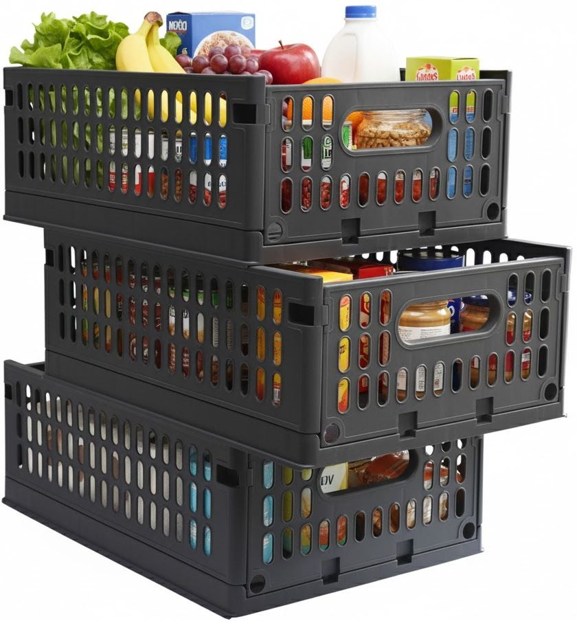 Plastic Foldable & Stackable Drawer-Style Sliding Organisers for Wardrobe & Kitchen Storage Basket-image-14