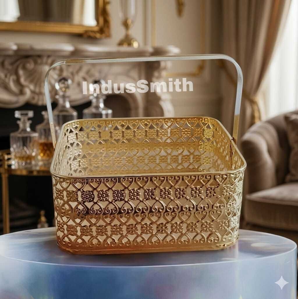 Pooja/Flower/Vegetable Decorative Square Basket | Multipurpose Iron Fruit & Vegetable Basket-image-41