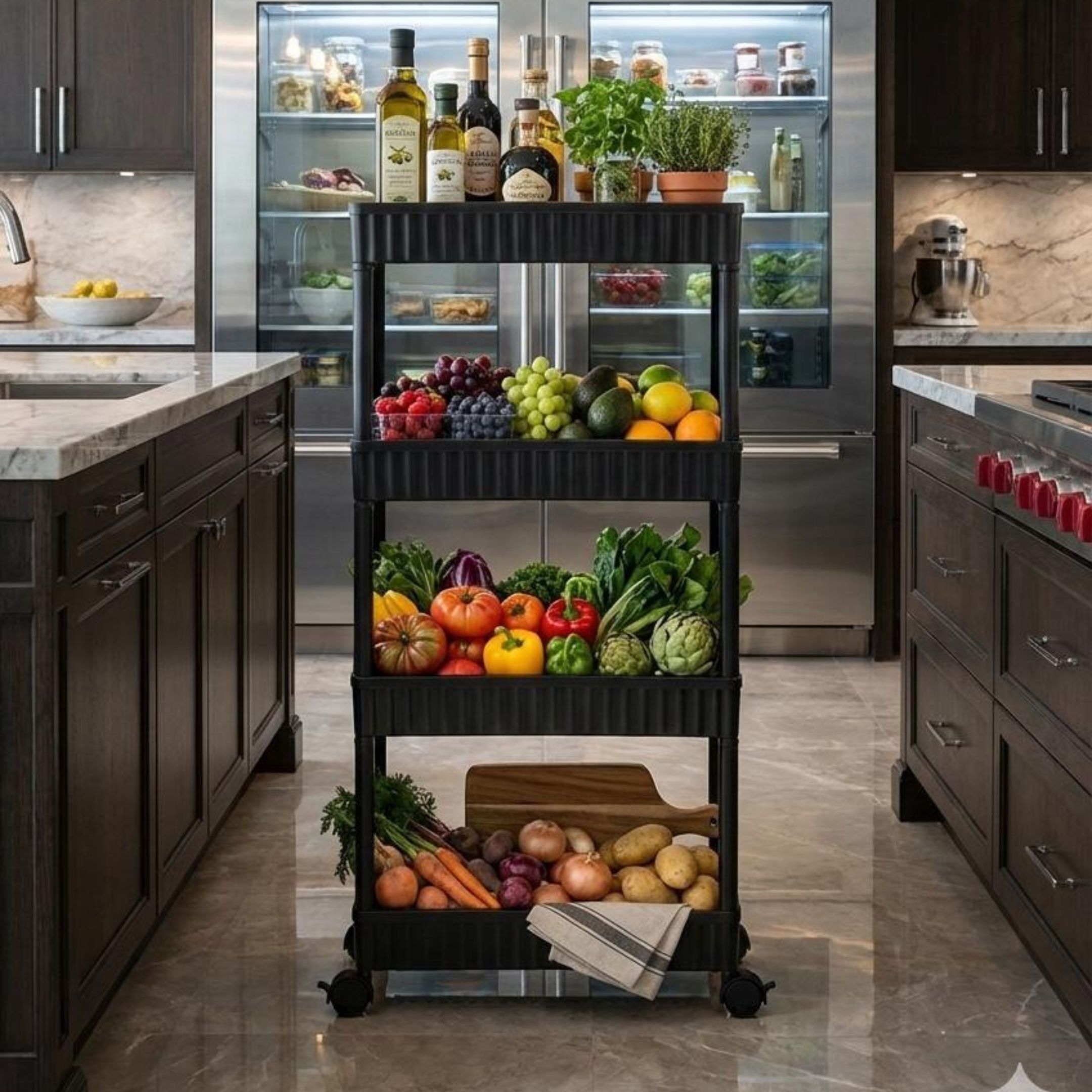 elyvora 4 Layer Plastic Kitchen Storage Trolley Rack with Caster Wheels, Rolling Plastic Kitchen Trolley-picture-24