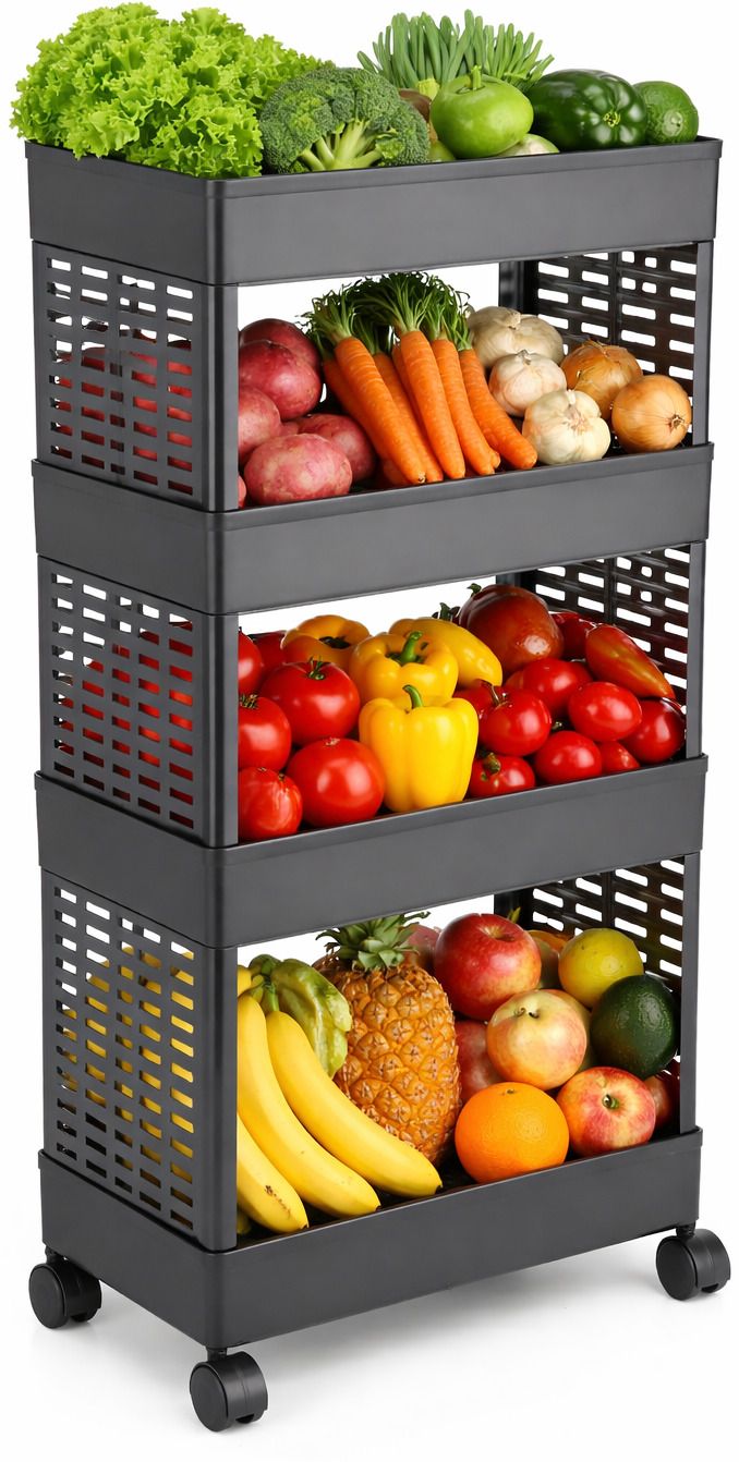 Multi-Purpose Plastic Storage Organizer 4-Tier Rack Bathroom & Kitchen Plastic Fruit & Vegetable Basket-image-5