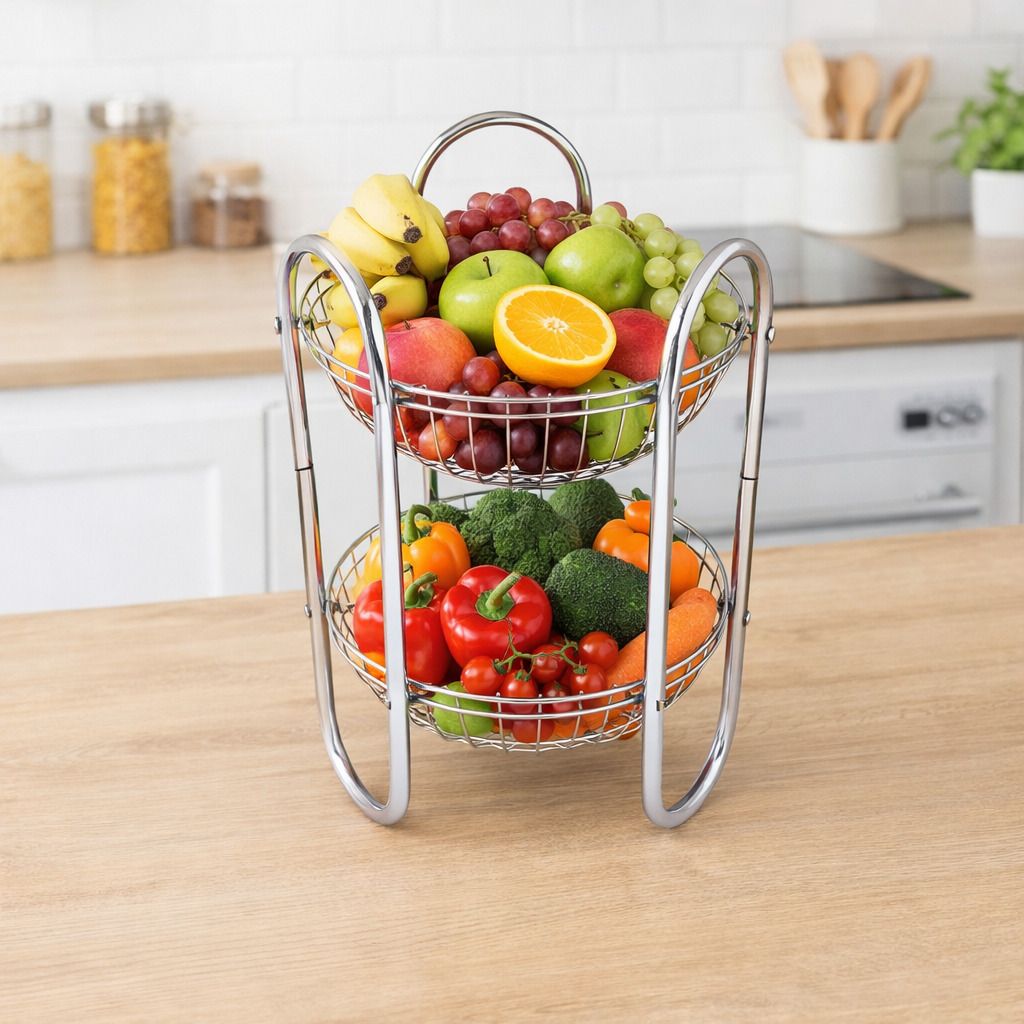 sm enterprises Stainless Steel 2 Tier Fruit & Vegetable Basket Trolley for Kitchen Storage Stainless Steel Fruit & Vegetable Basket-picture-10