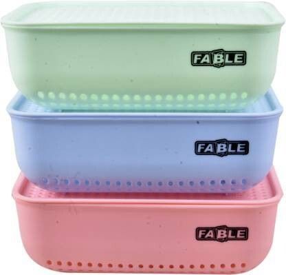 Croma 3 Pieces Small Size Multipurpose Storage Basket With Lid Storage Basket (Pack of 3) Plastic Fruit & Vegetable Basket