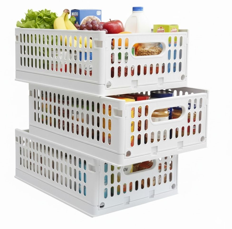 Plastic Foldable & Stackable Drawer-Style Sliding Organisers for Wardrobe & Kitchen Storage Basket-image-19